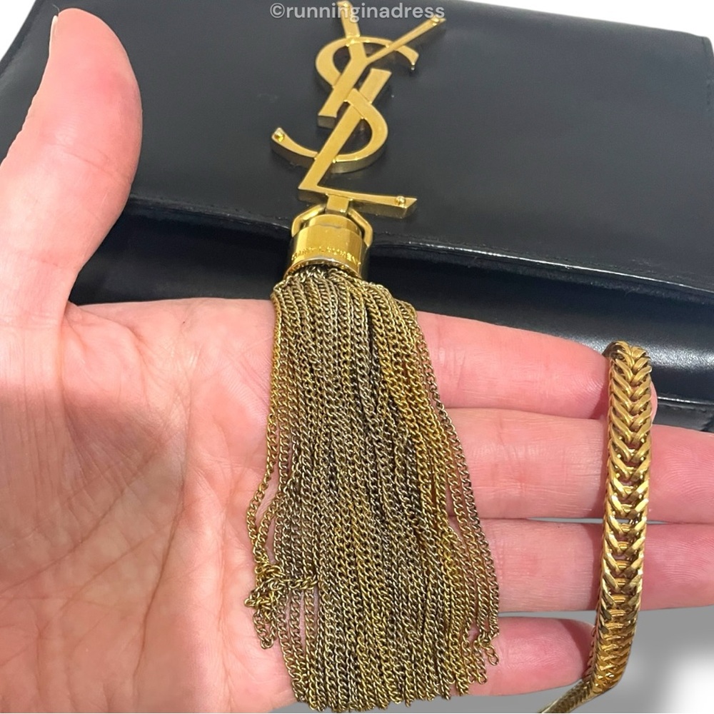 Saint Laurent Kate Tassel Logo Chain Bag In Black Leather With Gold Hardware - Picture 13 of 16